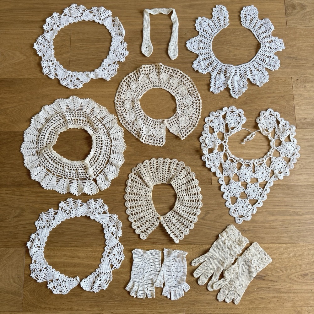 Lot Antique Vintage Lace Collars Crochet Doilies Gloves Victorian Cottage Core